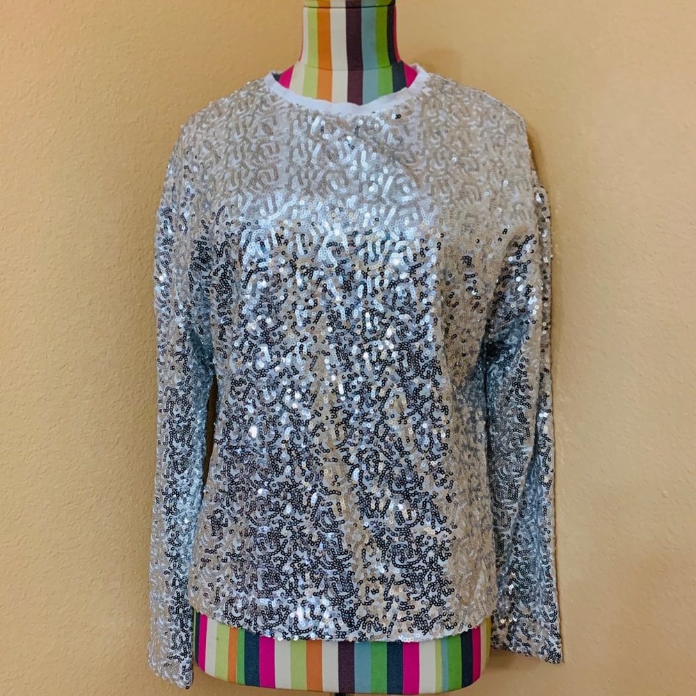 Nwot Something Navy Silver Sequin Sweatshirt 0354 - image 3